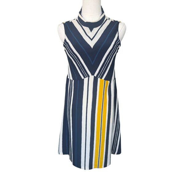 Zara Striped Mini Dress Size XS NWT Nautical Coastal Colorblock High Neck Artsy - Picture 1 of 9